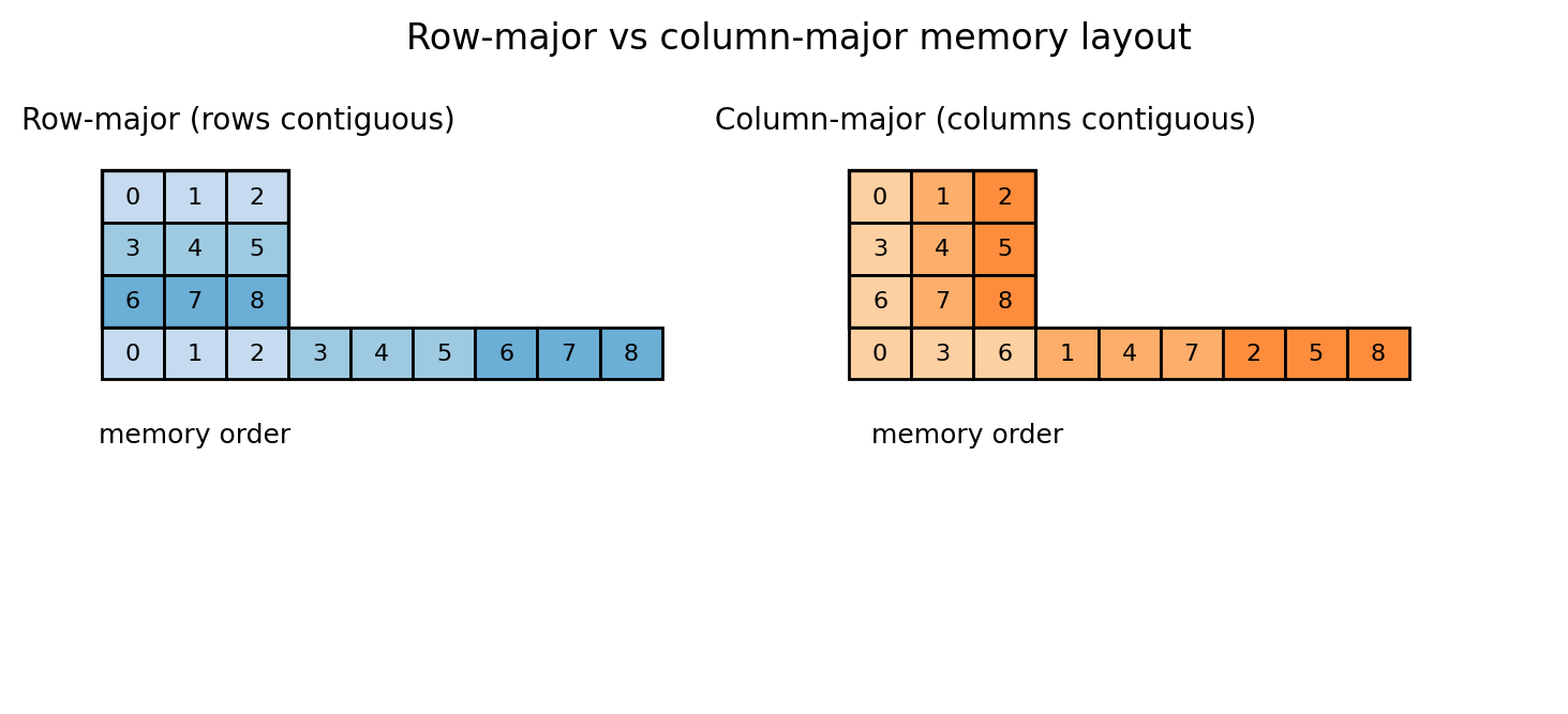 Row-major vs column-major memory layout