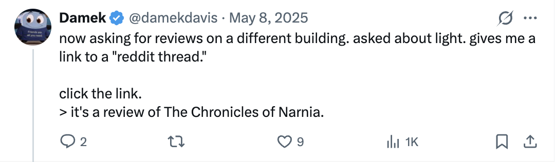 Tweet 2: o3 links to Narnia review