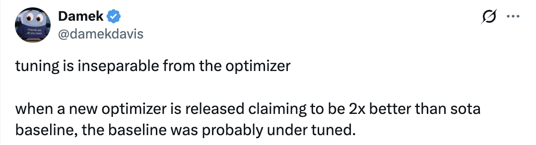 Tweet: tuning is inseparable from the optimizer